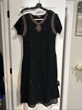 Beaded Black Saree with Gold Embellishment